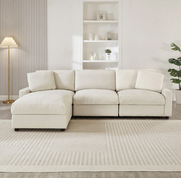 English Elm 103.54" L-shaped Modular Sectional with Ottoman Storage Polyester Cloud Sofa Beige W1669S00051