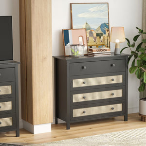 English Elm Sideboard Buffet Cabinet With 4 Drawers - Modern Black Storage Console For Kitchen & Living Room T3623P380111-GIGA