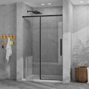 English Elm Goodyo 48"X72" Modern Sliding Shower Door Combo With Durable Acrylic Base & Matte Black Hardware W1223S00030
