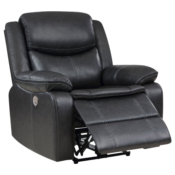 English Elm Salerno Faux Leather Power Recliner Club Chair with Usb Port and Accent Stitching Dark Grey B062P451790