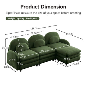 English Elm Teddy Fleece Modular Cloud Sofa Plush Curved Sectional with Ottoman for Living Room Green W5656S00083