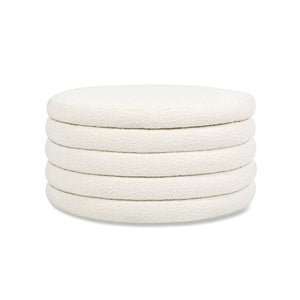 English Elm Jennifer Taylor Home - Fuji 36" Round Storage Ottoman in Ivory Boucle — Plush Channel-Tufted Cocktail Bench with Feet (36") B2719P238421