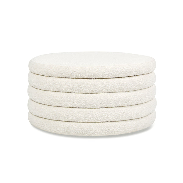 English Elm Jennifer Taylor Home - Fuji 36" Round Storage Ottoman in Ivory Boucle — Plush Channel-Tufted Cocktail Bench with Feet (36") B2719P238421