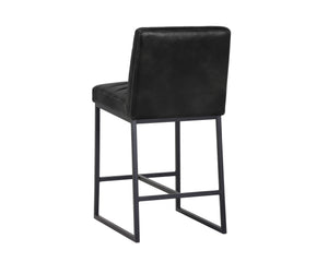 Sunpan Spyros Modern Barstool with Channel Tufting and Sleek Black Powder-Coated Steel Frame for Stylish Spaces Coal Black