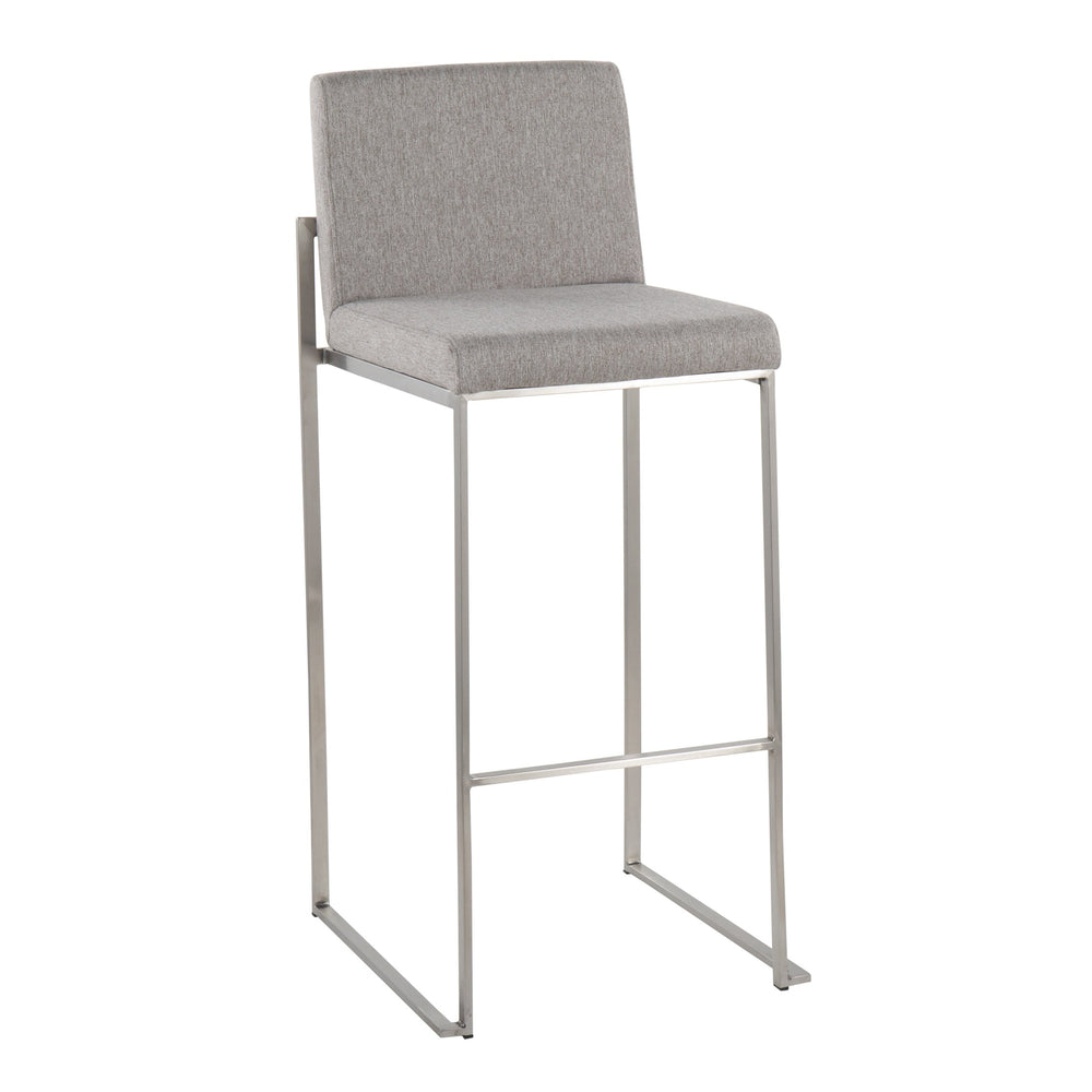 English Elm Fuji 30" High Back Barstool Set of 3 – Contemporary Grey Fabric Upholstered Seat, Stainless Frame B202P222200