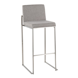 English Elm Fuji 30" High Back Barstool Set of 3 – Contemporary Grey Fabric Upholstered Seat, Stainless Frame B202P222200