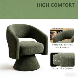 English Elm Barrel Swivel Accent Chair Corduroy Upholstered Rounded Seat for Living Room T3971P454555