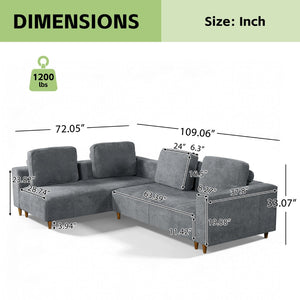 English Elm 2-piece L-shaped Sectional Sofa with Wood Legs Modular Seating for Living Room N758838485E