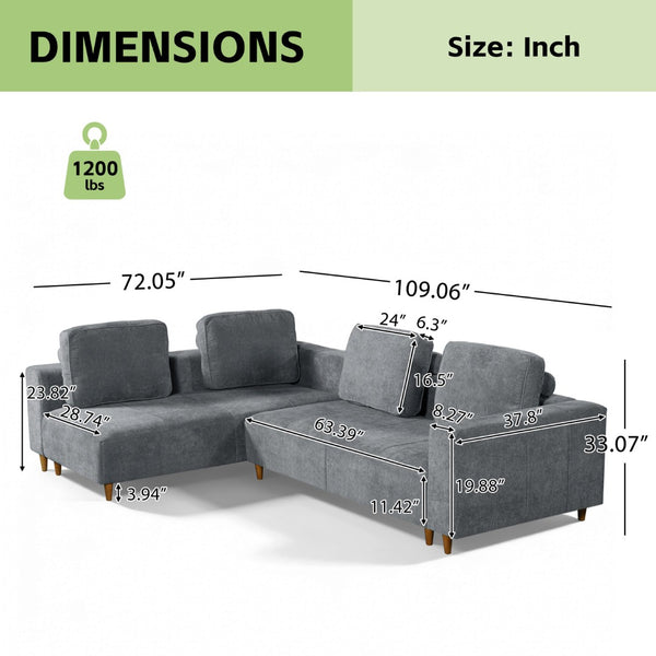 English Elm 2-piece L-shaped Sectional Sofa with Wood Legs Modular Seating for Living Room N758838485E