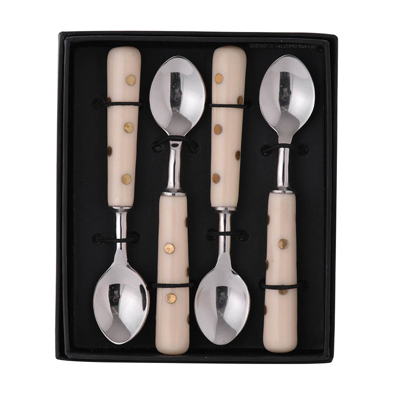 English Elm S/4 Coffee Spoons In Box — Alice Collection Resin Handles with Metallic Dots, Gift-Ready Set of 4, Sparkling Design W2078P284544