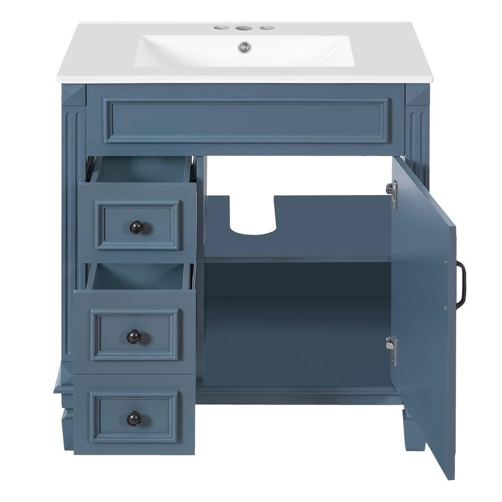 English Elm 30" Bathroom Vanity With Elegant Ceramic Sink – French-Inspired Design, Soft-Close Drawers & Storage N710P323328C