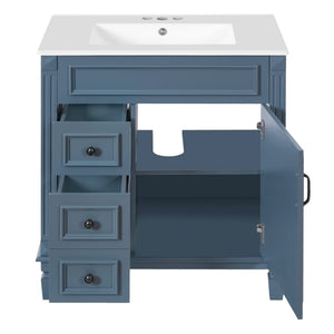 English Elm 30" Bathroom Vanity With Elegant Ceramic Sink – French-Inspired Design, Soft-Close Drawers & Storage N710P323328C