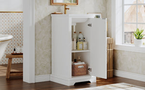 English Elm 16-inch French Bathroom Vanity with Ceramic Undermount Sink, Soft-Close Door, Vintage Carvings, White N710P330979K