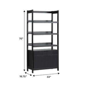 English Elm Walker Edison - Transitional Wide Reeded Bookshelf with Drawers on Bottom for Home Office, Spacious Shelving & Storage Black 75.25 L x 20.63 W x 7 H B185P200187