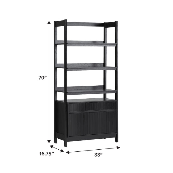 English Elm Walker Edison - Transitional Wide Reeded Bookshelf with Drawers on Bottom for Home Office, Spacious Shelving & Storage Black 75.25 L x 20.63 W x 7 H B185P200187