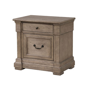 English Elm French Dovetail Nightstand Weathered Gray Elm Veneer Felt Lined Drawer Transitional Bedroom B2741P435886