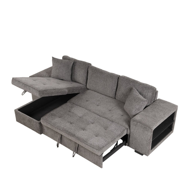 English Elm 104.5" Modern L-Shape Reversible Sectional Sofa Bed with Storage Chaise, Knox Charcoal Linen, 2 Pillows Included SG000430AAB
