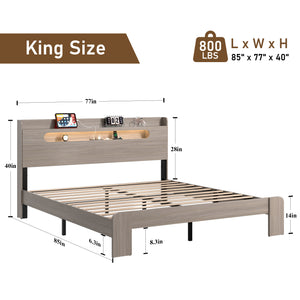 English Elm Bed Frame King Size With Led Headboard, Usb Ports & Storage - Stylish, Noise-Free, Easy Assembly! W636P210859