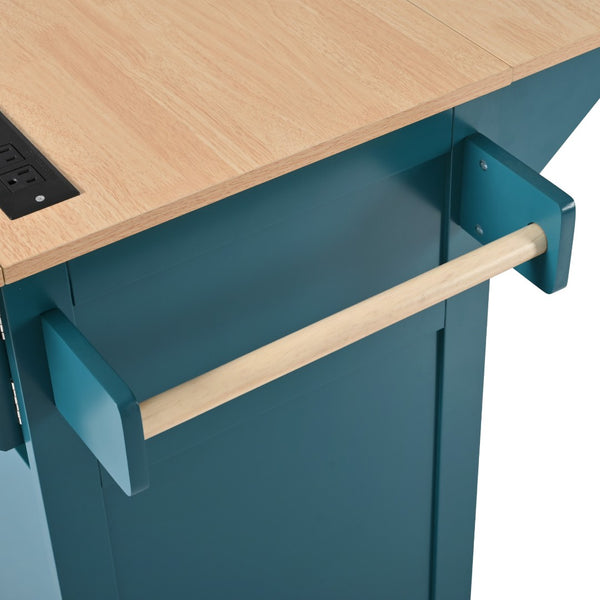 English Elm K&k Rolling Kitchen Island with Drop Leaves Power Outlet Drawers and Spice Rack Green N707S186617E