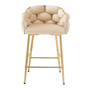 English Elm Christopher Knight Home® - 28'' Velvet Counter Stools Set of 2 with Gold Iron Frame, Plush Back & Footrest for Kitchen Beige N780P199861W