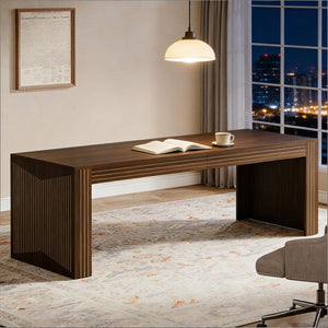 English Elm Executive Extra Long Wood Grain Computer Desk for Dual Monitor Home Office Setup T3971P449943