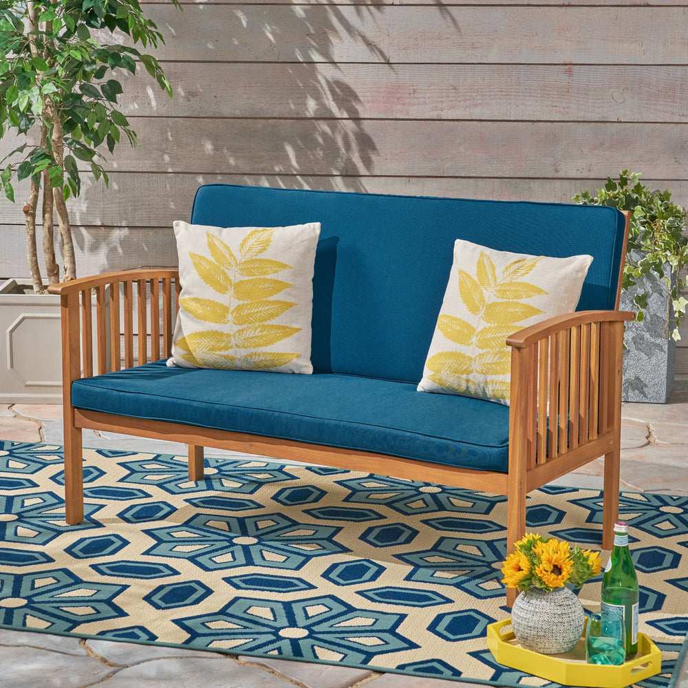 English Elm Christopher Knight Home® - CASA Acacia Loveseat with Waterproof Fabric Cushions Rustic Acacia Frame, Open Slat Patio Seating Comfort Cream 63308.00