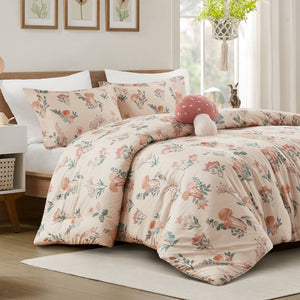 English Elm 4-piece Whimsical Mushroom Floral Microfiber Comforter Set with Shaped Accent Pillow Blush Multi B035P482877