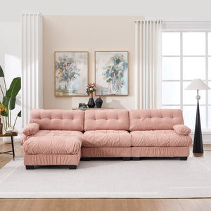 English Elm Modular Cloud Sectional Sofa Flannelette Deep Seat L Shape with Movable Ottoman Pink W2120S00036