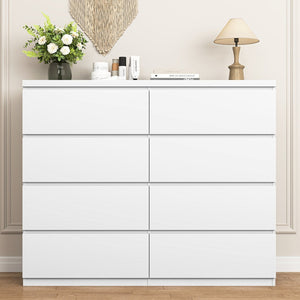 English Elm 8 Drawer Tall Chest Slim Particleboard Build Smooth Gliding Storage for Bedroom Closet White W409S00030