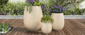 English Elm U_style Mgo Round Planter Set of Three Graduated Sizes for Patio and Indoor Decor N711P406658A