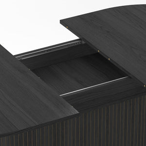English Elm 55.11"-70.86" Extendable Dining Table with Sculpted Striped Legs Seats Six in Modern Style W757P411742