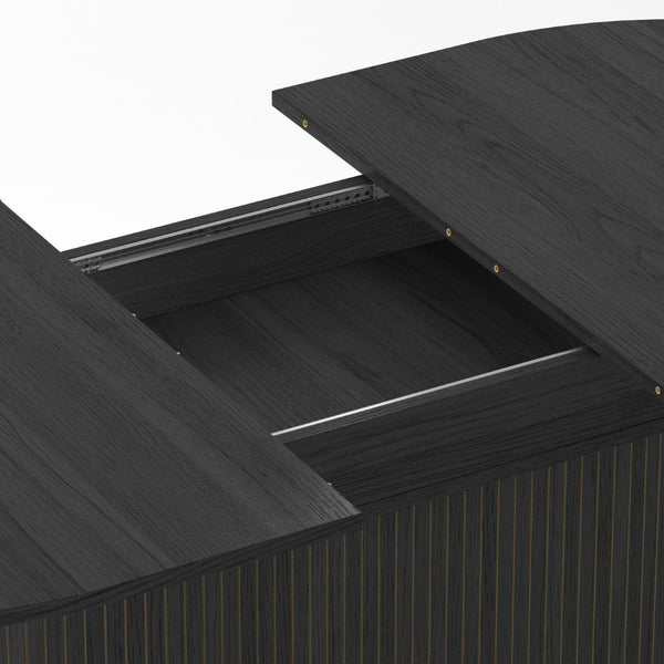 English Elm 55.11"-70.86" Extendable Dining Table with Sculpted Striped Legs Seats Six in Modern Style W757P411742