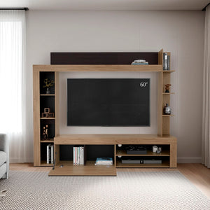 English Elm Entertainment Center Two Tone Oak Wengue Wall Unit with Open Shelving for Living Room B097S00239