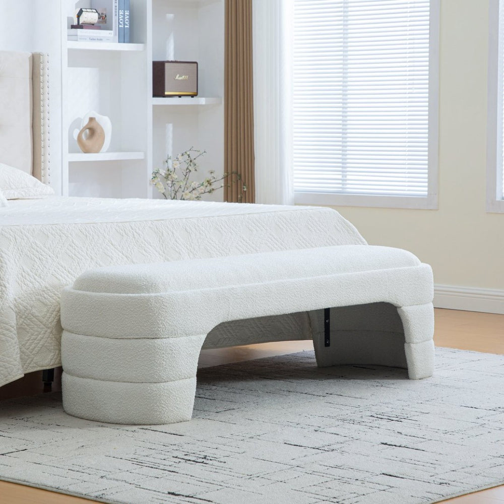 English Elm 64.96"wide Boucle Upholstered Armless Bench Textural Seat for Bedroom Entryway White W3189P445987