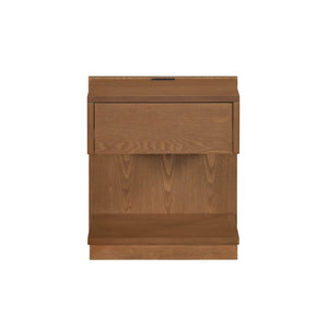 English Elm Modern End Table with USB Port and Drawer, 18"x12.5"x19" Compact Nightstand with Open Shelf Brown Finish B011P194591