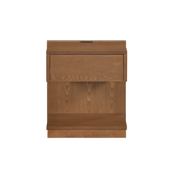English Elm Modern End Table with USB Port and Drawer, 18"x12.5"x19" Compact Nightstand with Open Shelf Brown Finish B011P194591