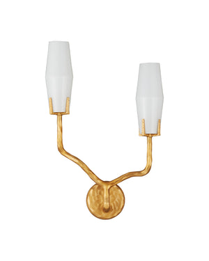 Currey & Company Mathilda Wall Sconce - Artful Brass Lighting With Milky Glass Shades For A Striking Home Accent Gold Glass ,Brass 5000-0285-currey-company