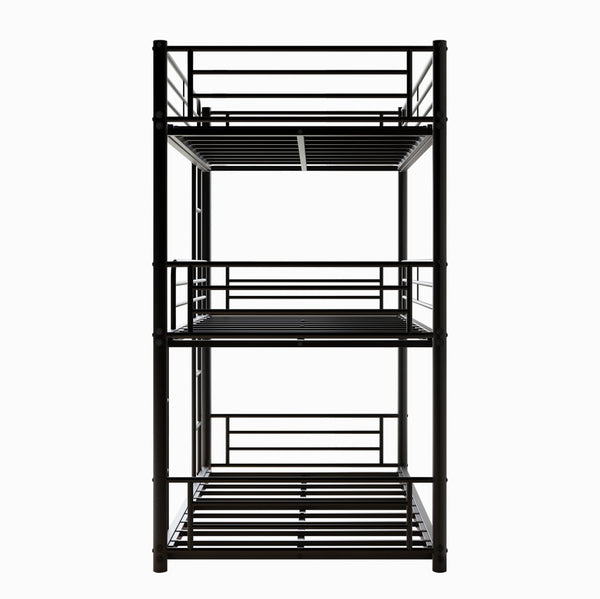 English Elm Triple Twin Metal Bunk Bed with Dual Ladders and Guardrails for Shared Rooms W840S00004