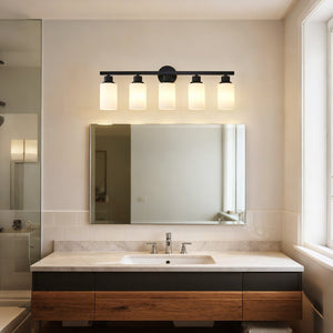 English Elm 5-light Matte Black Linear Wall Sconce with Globe Glass Shades for Modern Interiors W5008P389772