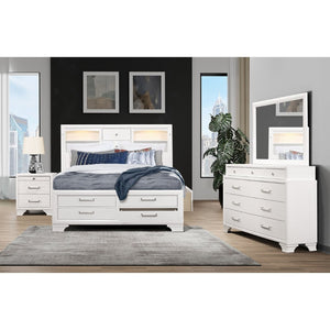 English Elm Civic White King Bedroom Set with Bookcase Headboard Built-in Lighting and Storage B201S00492