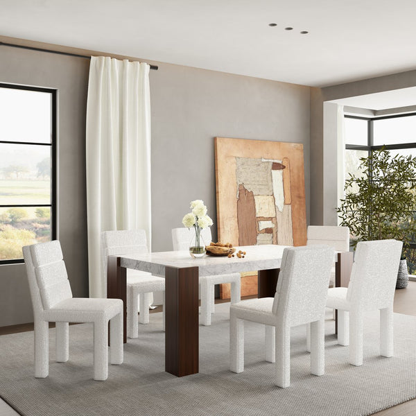 English Elm Hettie 7-Piece Dining Set with Engineered Stone Top, Bouclé Chairs, 72" Table, Modern Beige-Brown B2726S00464