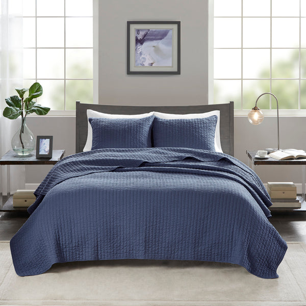 English Elm 2 Piece Keaton Reversible Quilt Set Navy Twin/Twin XL – Brushed Microfiber, Antimicrobial, Farmhouse Chic B035129033