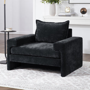 English Elm Christopher Knight Home® - Chenille Oversized Armchair with Thick Cushion and Wide Armrests, Ergonomic Back for Cozy Living Spaces Black N763P314419B