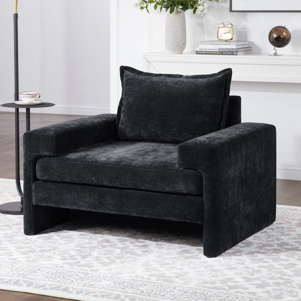 English Elm Christopher Knight Home® - Chenille Oversized Armchair with Thick Cushion and Wide Armrests, Ergonomic Back for Cozy Living Spaces Black N763P314419B