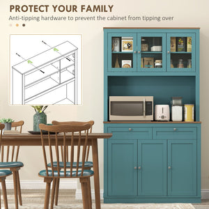 English Elm Adjustable Freestanding Kitchen Hutch with Glass Doors Microwave Station and Drawers T3971P428071