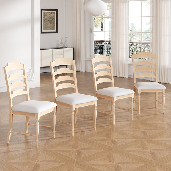English Elm Topmax Vintage 4-Piece Upholstered Dining Chair Set - Stylish Serrated Backs & Natural Finish Comfort N717P170412A-GIGA