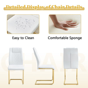 English Elm Table and Chair Set 8 Seater Oval Glass Dining with Glamorous Gold Base Modern Luxe Transparent,White+Gold W1151S04725