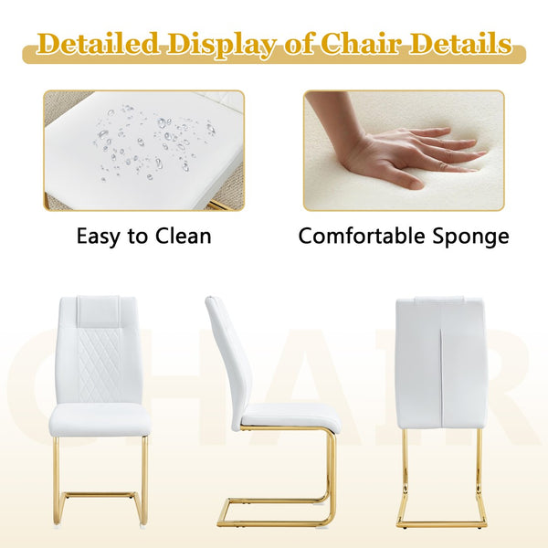 English Elm Table and Chair Set 8 Seater Oval Glass Dining with Glamorous Gold Base Modern Luxe Transparent,White+Gold W1151S04725