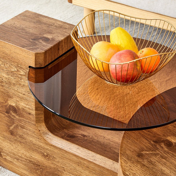 English Elm The detachable double-decker coffee table — Wood MDF, quick 10–15 min assembly, anti-collision, easy-clean modern design W1151P184841