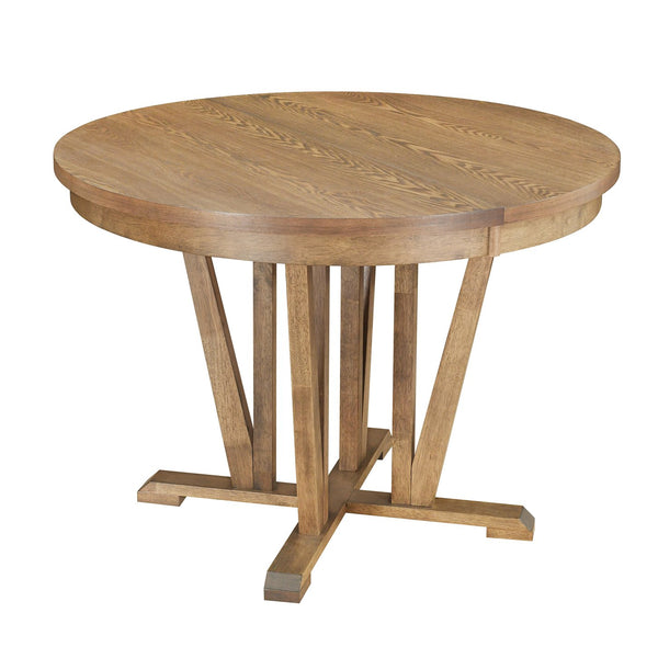 English Elm TOPMAX Rustic 5-Piece Extendable Round Dining Set with Trestle Base and Cross Back Chairs, Versatile Elegance Brown SP000042AAD